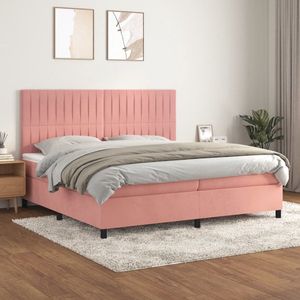 The Living Store Boxspringbed - Roze - Stof - 203 x 200 x 118/128 cm - Pocketvering