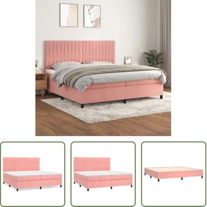 The Living Store Boxspringbed - Roze - Stof - 203 x 200 x 118/128 cm - Pocketvering