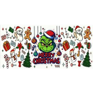 UV DTF cup sticker - stickers - beker - cup - make-up - koffie - thee - drinkbeker - sneeuwpop - kerstman - kerst - grinch - sticker - uv sticker - hobby - stikker - zelfklevende sticker - leuk voor op drinkbeker - sneeuw