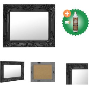 vidaXL-Wandspiegel-barok-stijl-50x40-cm-zwart - Spiegel - Inclusief Houtreiniger en verfrisser