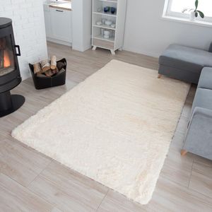 Tapiso Silk Vloerkleed Beige Creme Hoogpolig Woonkamer Tapijt Maat- 140x200