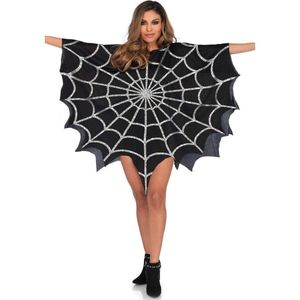 Leg Avenue - Heks & Spider Lady & Voodoo & Duistere Religie Kostuum - Zwarte Spinnenweb Poncho Met Glitters Vrouw - Zwart - One Size - Halloween - Verkleedkleding