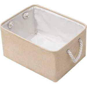 Kleine opbergbakken linnen opvouwbare manden met handgrepen voor kledingspeelgoed thuiskantoor opslag (M Beige)
