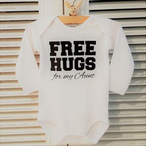 Baby Rompertje met tekst knuffel tante free Hugs for my Aunt!  | Lange mouw | wit | maat  74/80