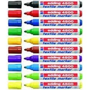 edding 4500 textielmarkers - 10 stuks verschillende kleuren - ronde punt - 2-3 mm - kleding versieren - na het strijken wasmachine bestendig