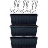 4x Kunststof Agro plantenbakken/bloembakken antraciet grijs 9 liter met ophangbeugels - Balkonbakken