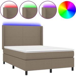 vidaXL - Boxspring - met - matras - en - LED - stof - taupe - 140x200 - cm