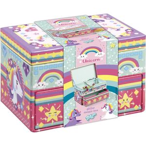 Totum Unicorn sieradendoosje glitter kids beauty doosje versieren 15 x 10 x 10 cm mozaïek glitter- knutselen cadeautip