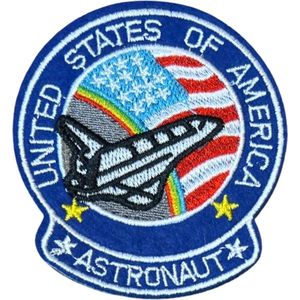 Astronaut United States Of America Space Shuttle Strijk Embleem Patch 7.3 cm / 8.3 cm / Blauw Wit Rood