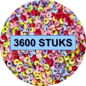 Fako Bijoux® - Cijferkralen Rond Bulk - Number Beads - Acryl Kralen - Sieraden Maken - 3600 Stuks - Mix
