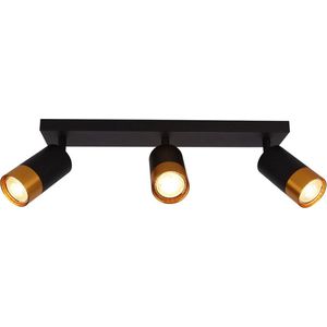 Opbouw plafond spot drie dubbel | zwart met goud | GU10 fitting