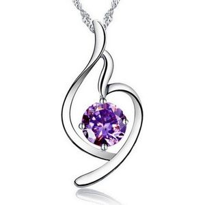 Fate Jewellery ketting FJ466 - Lucky Angel - Zilverkleurig met Zirkonia kristal - Paars - 45cm + 5cm