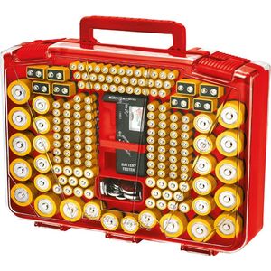 Battery Daddy Dubbelzijdige Batterijbox case met Batterij Tester- Batterij organizer houder bewaardoos voor 250 batterijen - Batterij opbergdoos met handvat - Geschikt voor AA-, AAA-, 9-Volt-, C-, knoopcel- en D-batterijen