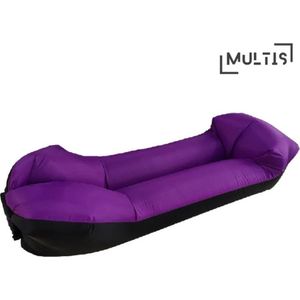 Multis Loungebank Opblaasbaar - Opblaasbare Bank - Luchtbed - Sofa - Opblaasbare Stoel - Opblaasbare Lounge - Luchtzak - Geschikt voor Tuin en Strand - 240x70 cm - Tot 400kg - Paars/Zwart
