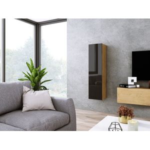 Meubel Square - Kast SILVER - Eiken / Hoogglans Zwart - 120cm - Vitrinekast dicht