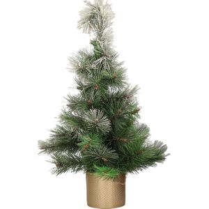 Besneeuwde kunstboom/kunst kerstboom 60 cm met gouden pot - Kerstboompjes/kunstboompjes
