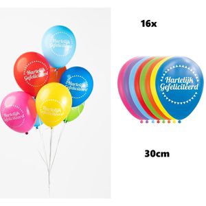 16x Ballonnen Hartelijk Gefeliciteerd 30cm assortie kleuren - Verjaardag thema feest party fun festival