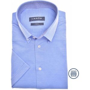 Ledub modern fit overhemd - korte mouw - middenblauw tricot - Strijkvriendelijk - Boordmaat: 40