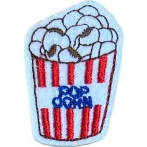 Popcorn Beker Tekst Strijk Embleem Patch 3.8 cm / 4.8 cm / Wit Rood Blauw