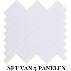 Wallways Wandpanelen - Plaktegels - Set van 5 Tegels - Tegelsticker - Zelfklevende Tegels - 4MM dik - Aluminium toplaag - Waterdicht - Krasbestendig - Hittebestendig - 3M Kleeflaag - Visgraat Wit