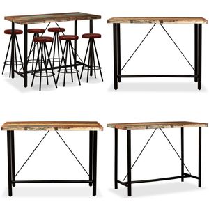 vidaXL Barset massief gerecycled hout en echt leer 7-delig - Bar Set - Bar Sets - Bar Tafel En Kruk - Bar Tafels En Krukken