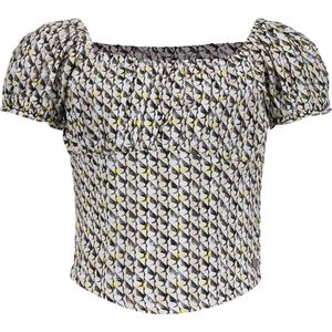 Meisjes blouse - May - Krijt wit / Dusty zand/ Zwart / Honing geel print