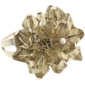 Behave Dames ring verstelbaar zilver-kleur met grijze kraaltjes