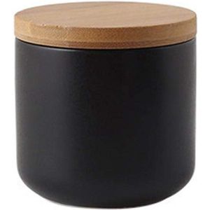 Keramische voorraaddozen, opbergdoos, vershouddoos met bamboedeksel en siliconen ring (zwart, 260 ml)