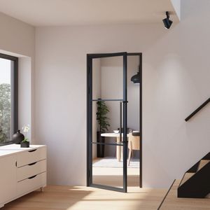 Complete glazen binnendeur - stalen draaideur - 89x216 met kozijn - 3 vakken - links - helder - met greep