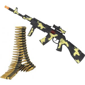 Soldaten/militairen camouflage geweer 59 cm met kogelriem inclusief patronen - Verkleed wapens volwassenen