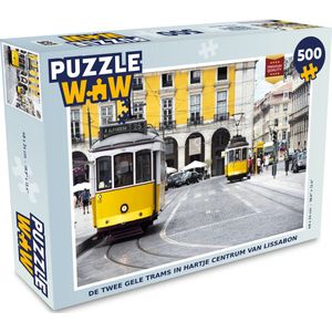 Puzzel De twee gele trams in hartje centrum van Lissabon - Legpuzzel - Puzzel 500 stukjes