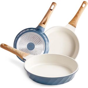 Braadpannenset met antiaanbaklaag - Hittebestendige handgreep - Graniet omelet pan - Marmeren kookgereiset - Geschikt voor inductie en meer - 20 cm 24 cm