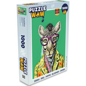 Puzzel Zebra - Bril - Hippie - Bloemen - Dieren - Legpuzzel - Puzzel 1000 stukjes volwassenen
