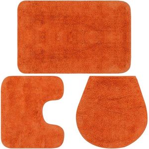 Badmatten set Oranje | Bad en sokkelmat en Toiletdeksel mat – Zachte stof – Antislip – Waterabsorberend | 100% katoen – Badkamermat – Matten – Toilet