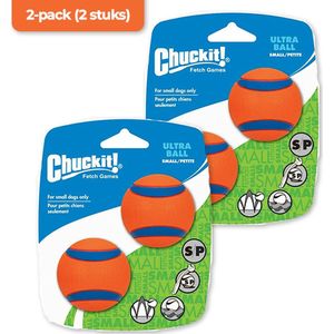 Chuckit! Ultra Ball S – Honden speelgoed – Apporteerspeelgoed – Drijft – Stuitert – Veilig voor gebit – Honden bal – Ideaal met de ballenwerper – Ø 5cm – Oranje/Blauw – 2-Pack