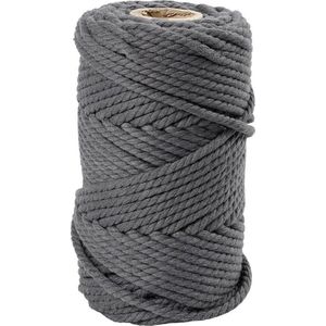 Macramé koord. grijs. L: 55 m. d: 4 mm. 330 gr - 1 rol
