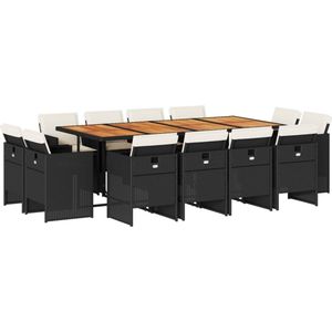 vidaXL 13-delige Tuinset met kussens poly rattan zwart - Tuinset - Tuinsets - Loungeset - Tuintafel