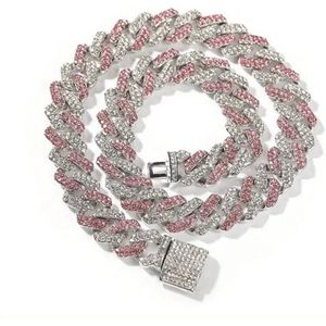 Livano Ketting - Heren - Staal - Nep zilver - Met Hanger - Roze + Wit - 55cm