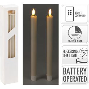 Set van 2 LED Dinerkaarsen in de kleur ivoor met afstandsbediening - Fire flame