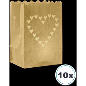 10 x KLEINE Candle bag Hart, windlicht, papieren kaars houder, lichtzak, mini candlebag, candlebags, sfeerlicht, bedrukt, logo, foto, lampion.