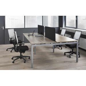 Hoogte verstelbare Bench werkplek Kubus breed 360CM bladkleur Kersen framekleur Antraciet (Ral 7016) aantal werkplekken 6