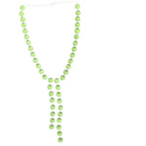 Behave Dames ketting zilver kleur met groene stenen en hangers 47 cm