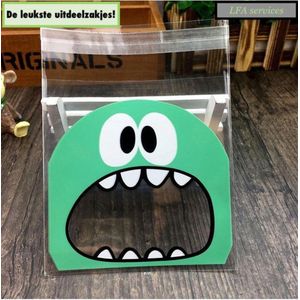 50 x Transparante uitdeelzakjes voor traktatie, verjaardag, kinderfeestje - 10 x 10 cm (gesloten) - met sluiting - 50 stuks - Monster Groen