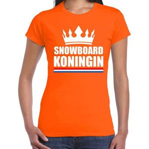 Oranje snowboard koningin apres ski shirt met kroon dames - Sport / hobby kleding S
