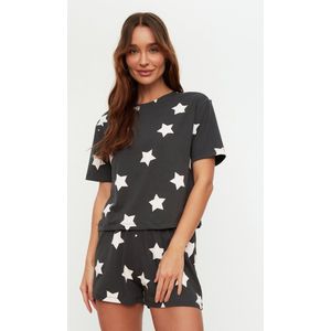 Trendyol Standaard mouw Ronde hals Katoenen T-shirt-short met veelkleurige sterrenprint en gebreide pyjamaset THMSS22PT0501