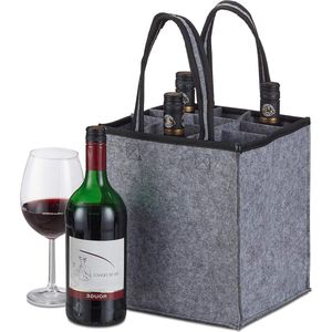 Flessentas voor 9 flessen - ideaal voor wijn en bier - 45x24x24 cm, antraciet
