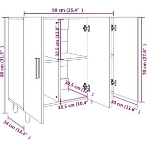 vidaXL Dressoir - Dressoirs - Kast - Wandkast - Dressoir 90x34x80 cm bewerkt hout wit