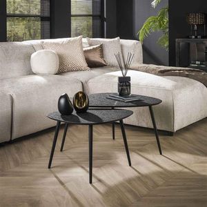 DH Interior Industriële Salontafel Set van 2 Luna Organisch Zwart Metaal - 80 x 59 x 41 cm - Grijs - Industrieel - Driehoek