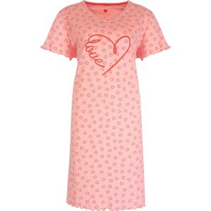 Tenderness Dames Nachthemd - Slaapkleed - Hartjes Print - 100% Katoen - Roze - Maat XL