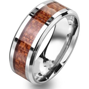 Ringen Dames - Ring Heren - Heren Ring - Ring Dames - Dames Ring - Zilverkleurig - Zilveren Ring Dames - Ring - Ringen - Sieraden Dames - Sieraden Heren - Houten inleg - Yuno